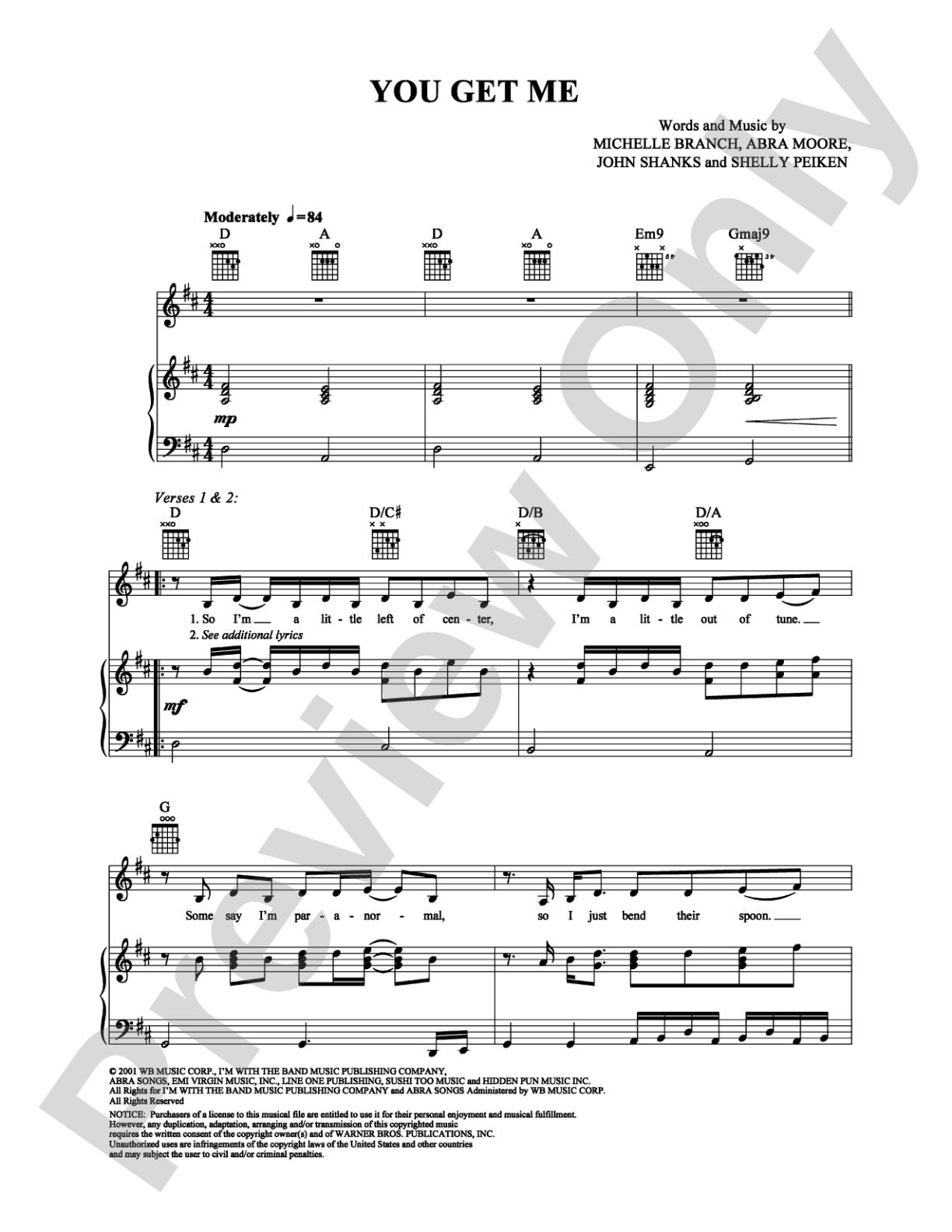 You Get Me: Piano/Vocal/Chords Digital Sheet Music