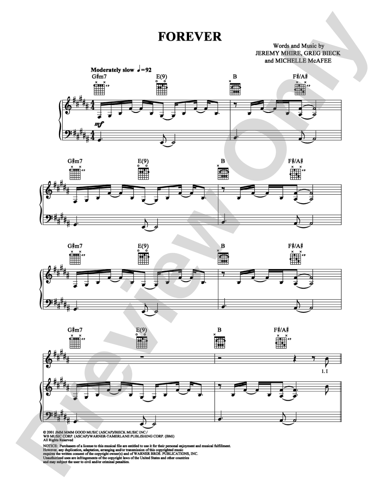 Forever: Piano/Vocal/Chords Digital Sheet Music