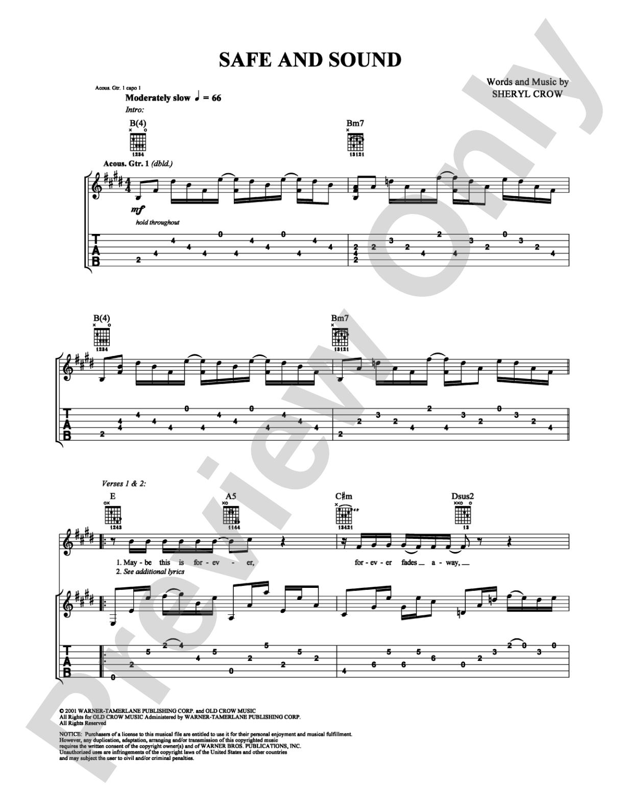 Safe and Sound: Guitar TAB Digital Sheet Music