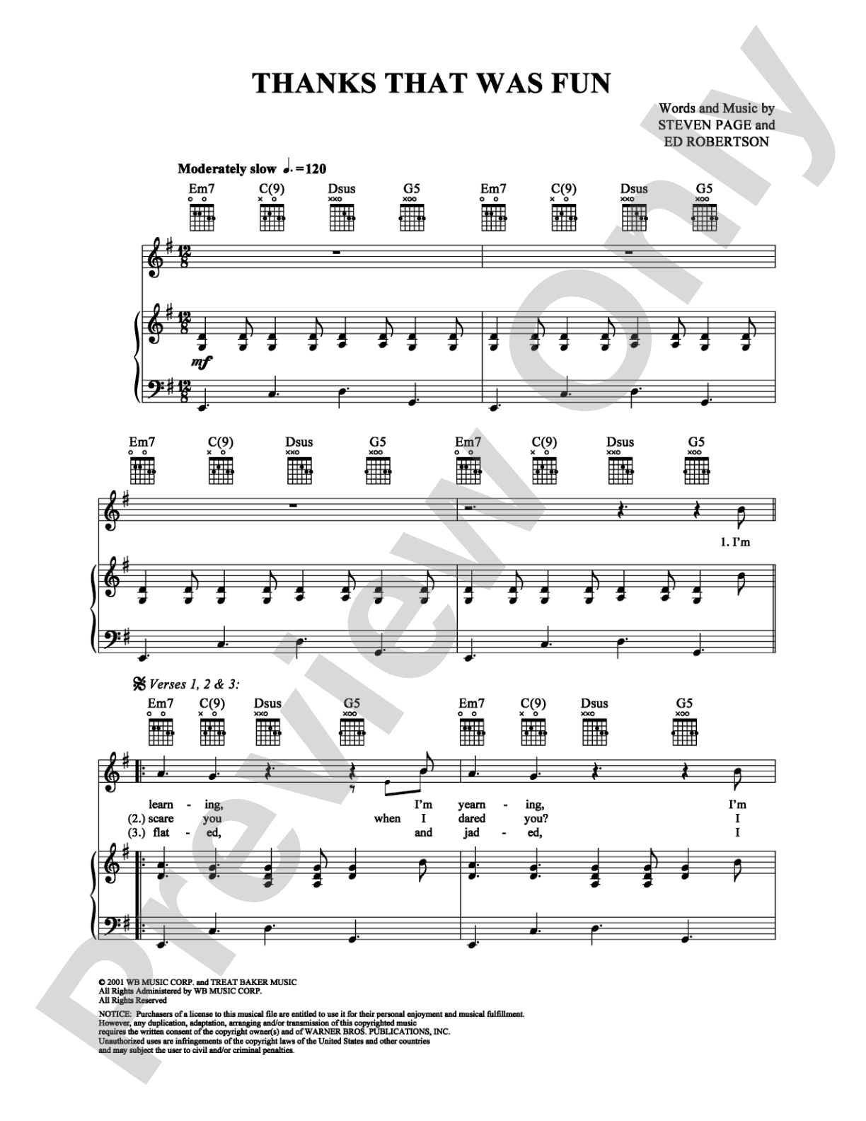 Thanks That Was Fun: Piano/Vocal/Chords Digital Sheet Music
