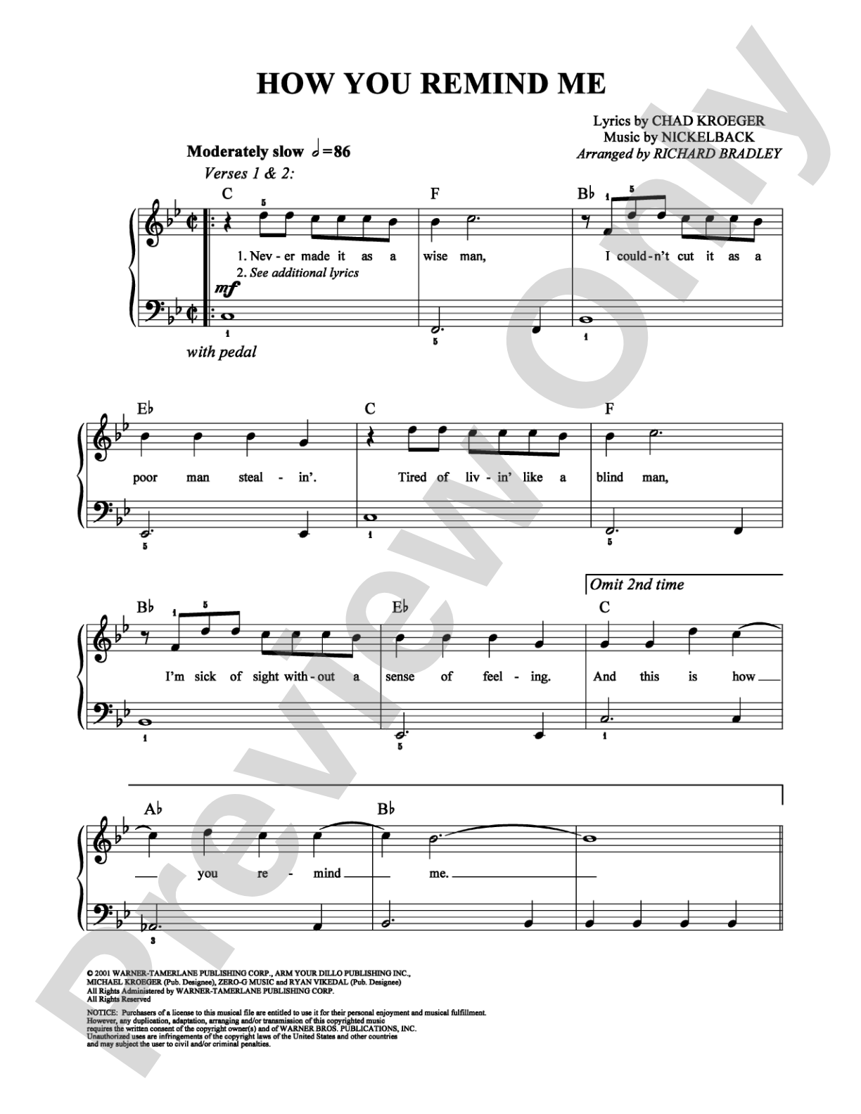 How You Remind Me: Easy Piano Digital Sheet Music