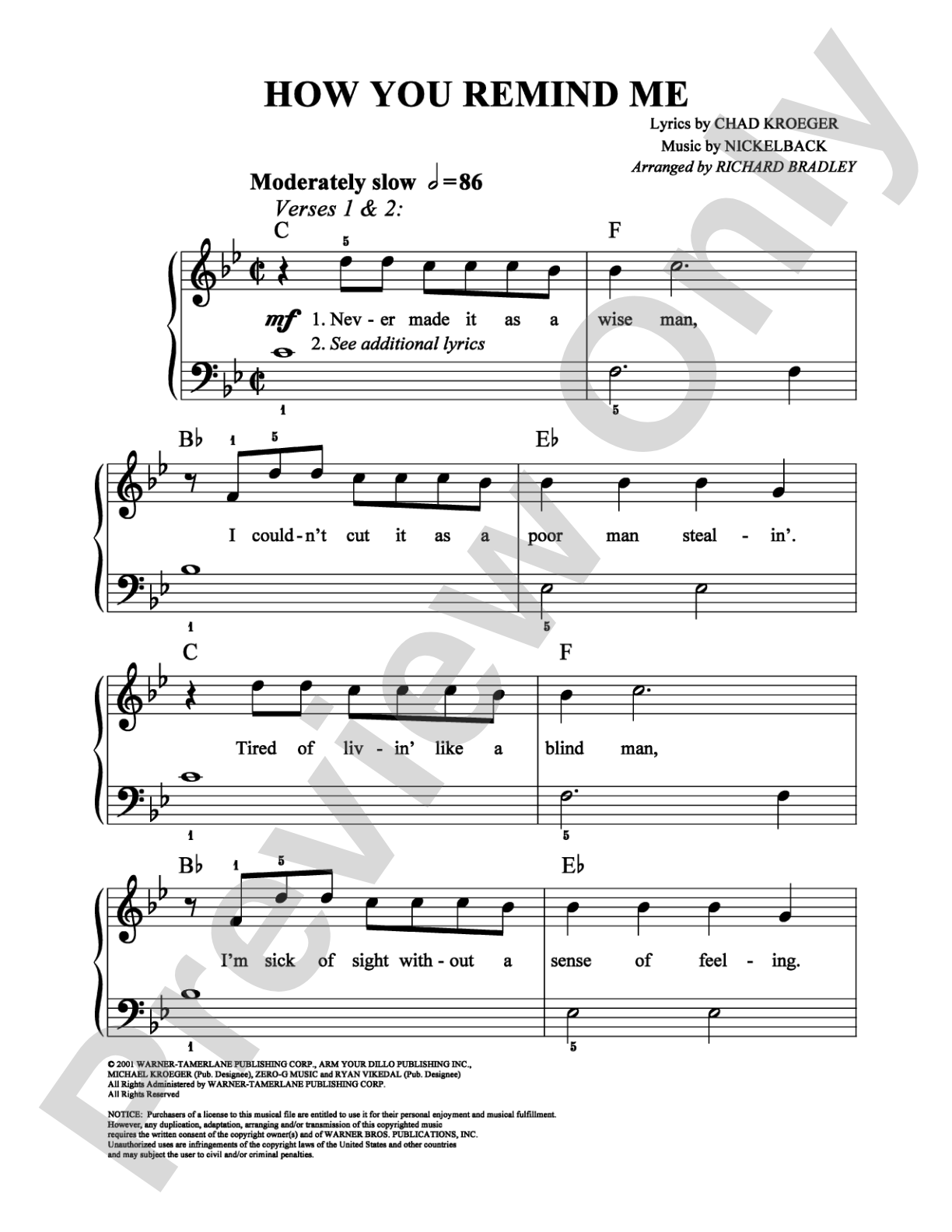 How You Remind Me: Easy Piano Digital Sheet Music