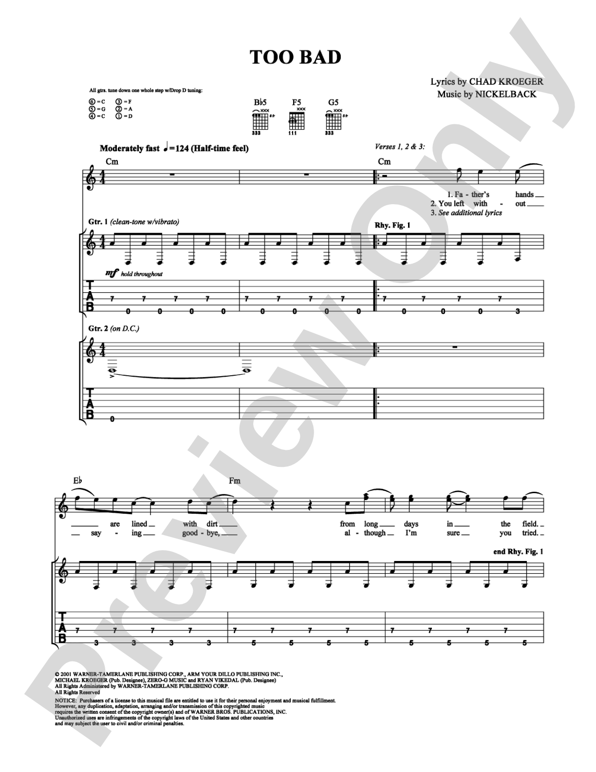 Too Bad: Guitar TAB Digital Sheet Music