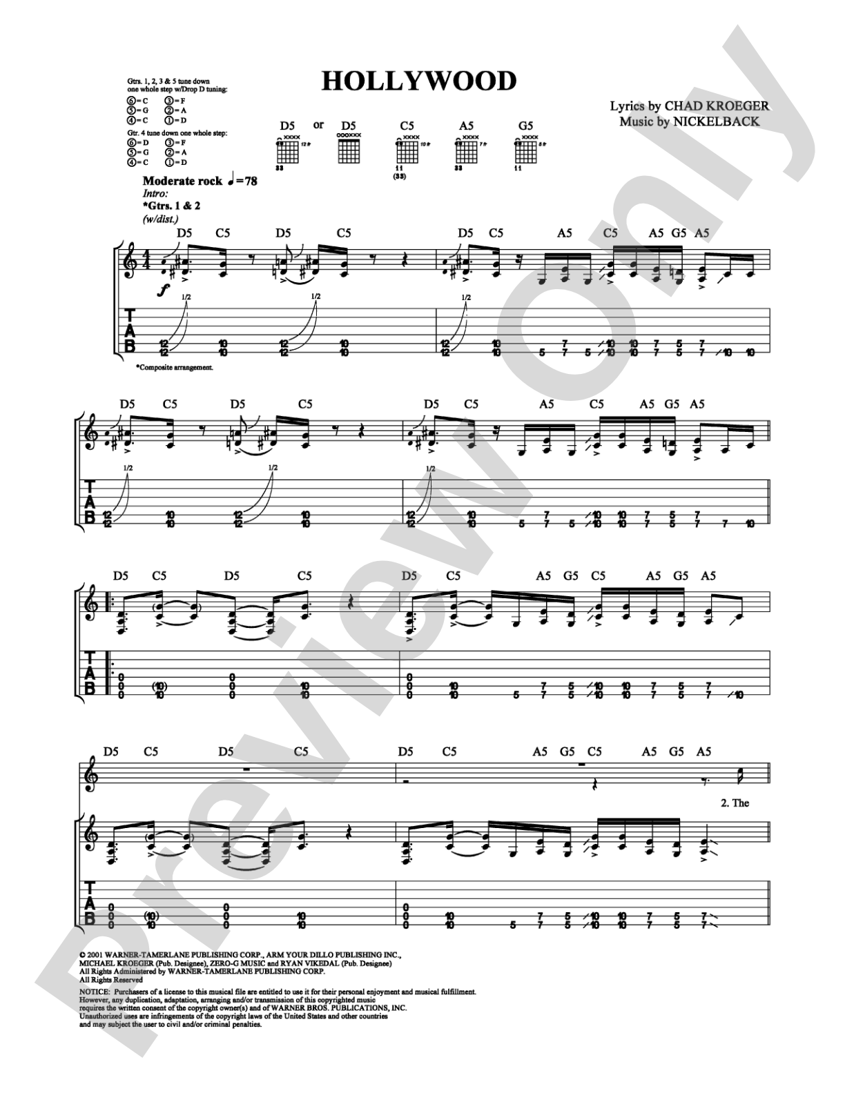 Hollywood: Guitar TAB Digital Sheet Music