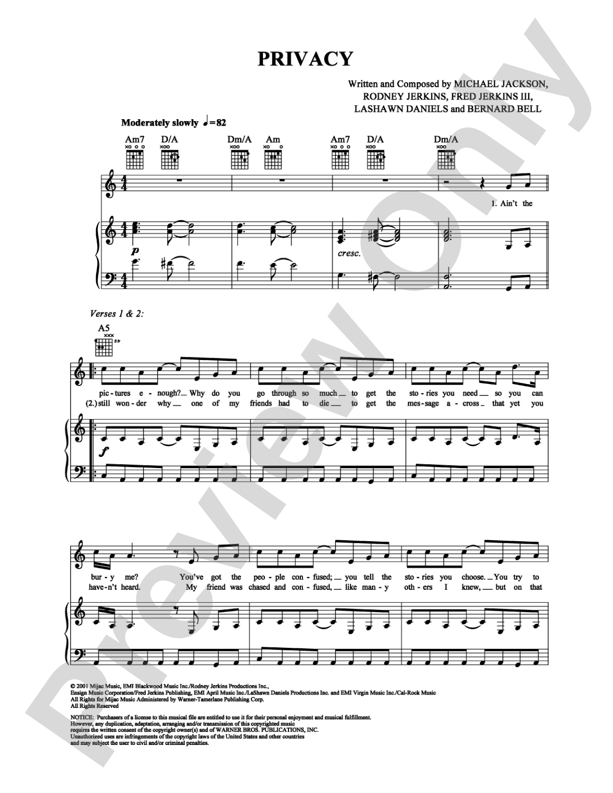Privacy: Piano/Vocal/Chords Digital Sheet Music
