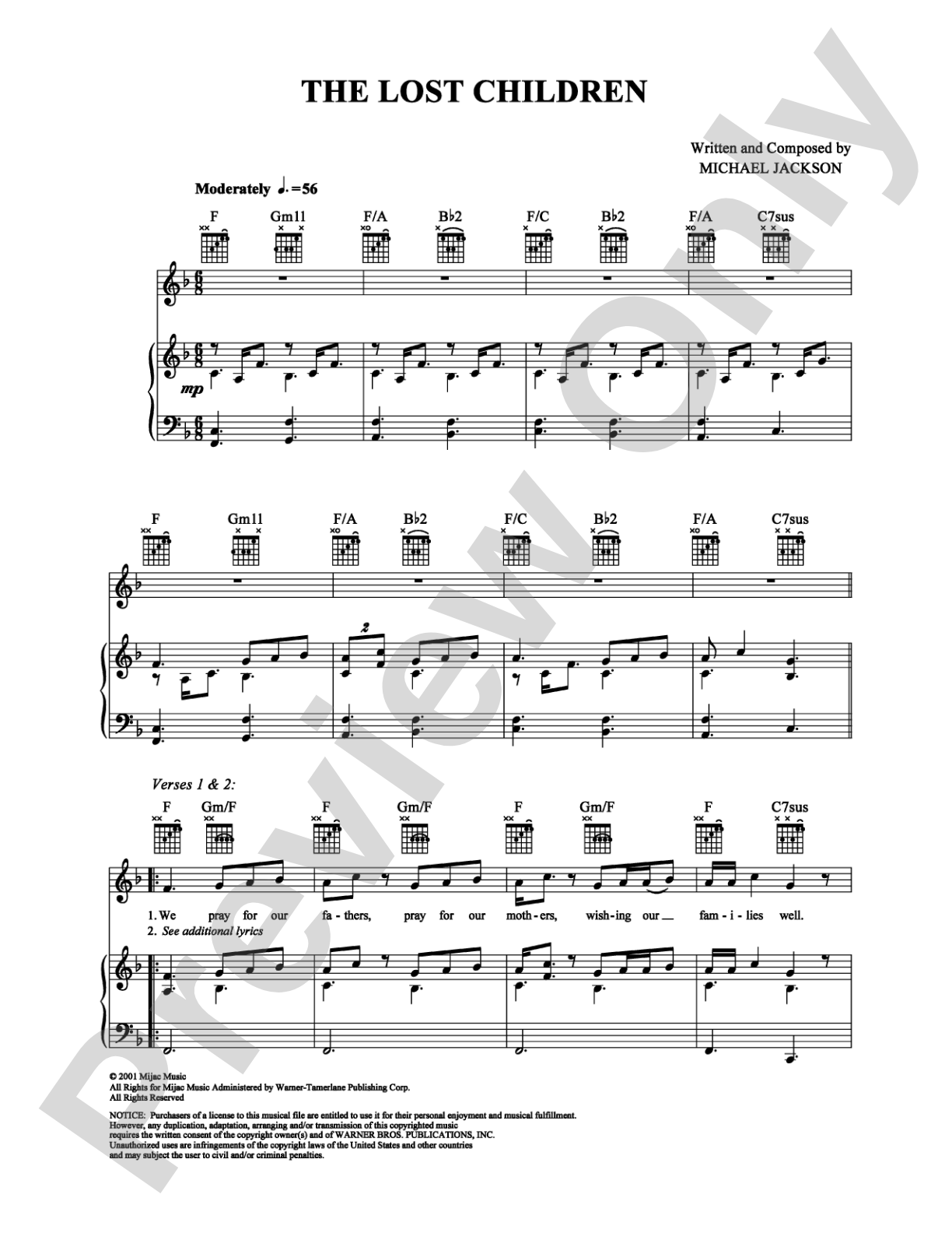 The Lost Children: Piano/Vocal/Chords Digital Sheet Music