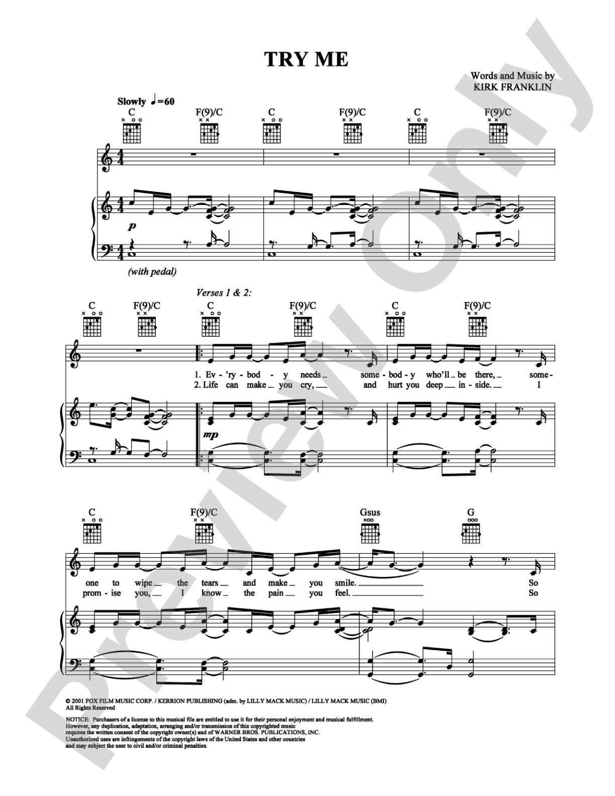 Try Me: Piano/Vocal/Chords Digital Sheet Music