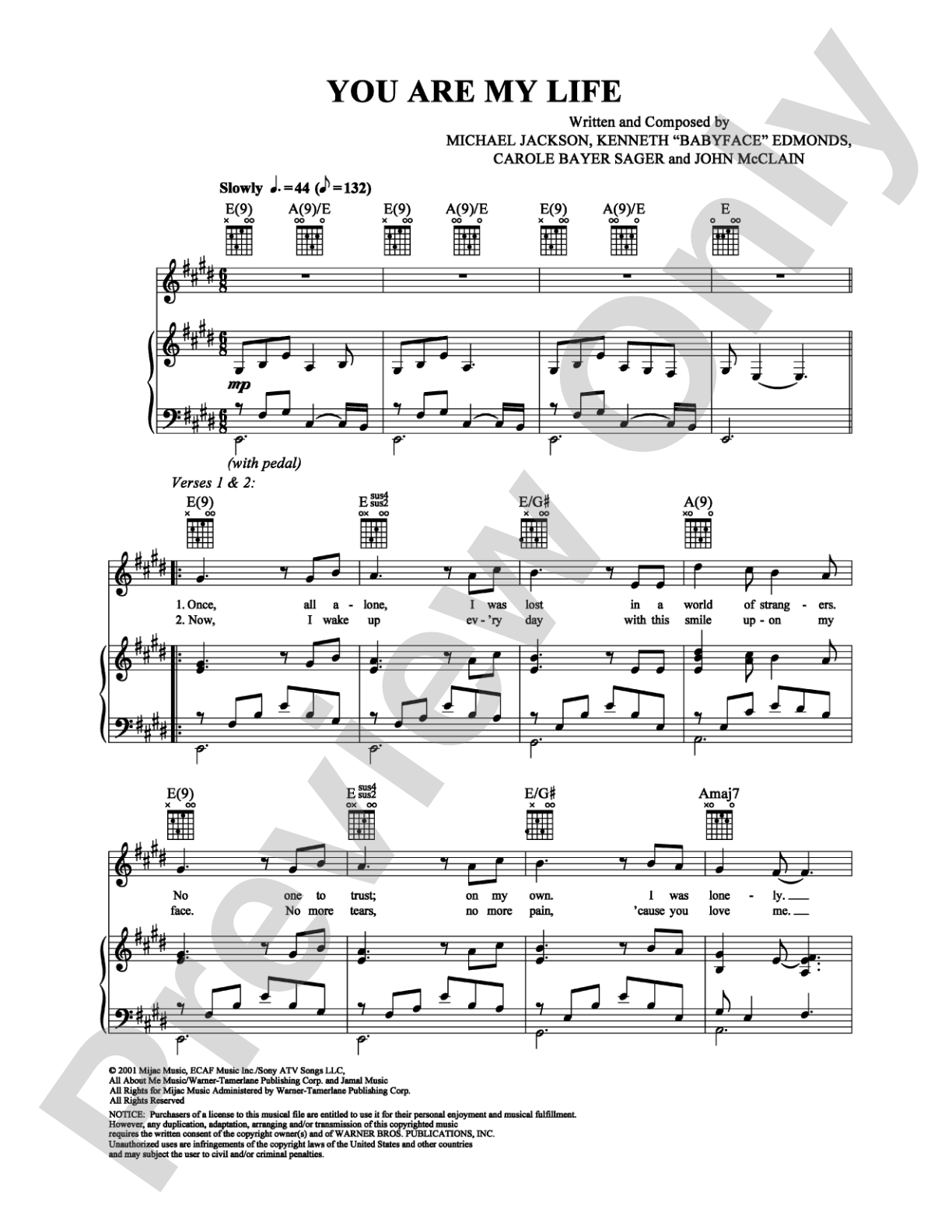 You Are My Life: Piano/Vocal/Chords Digital Sheet Music