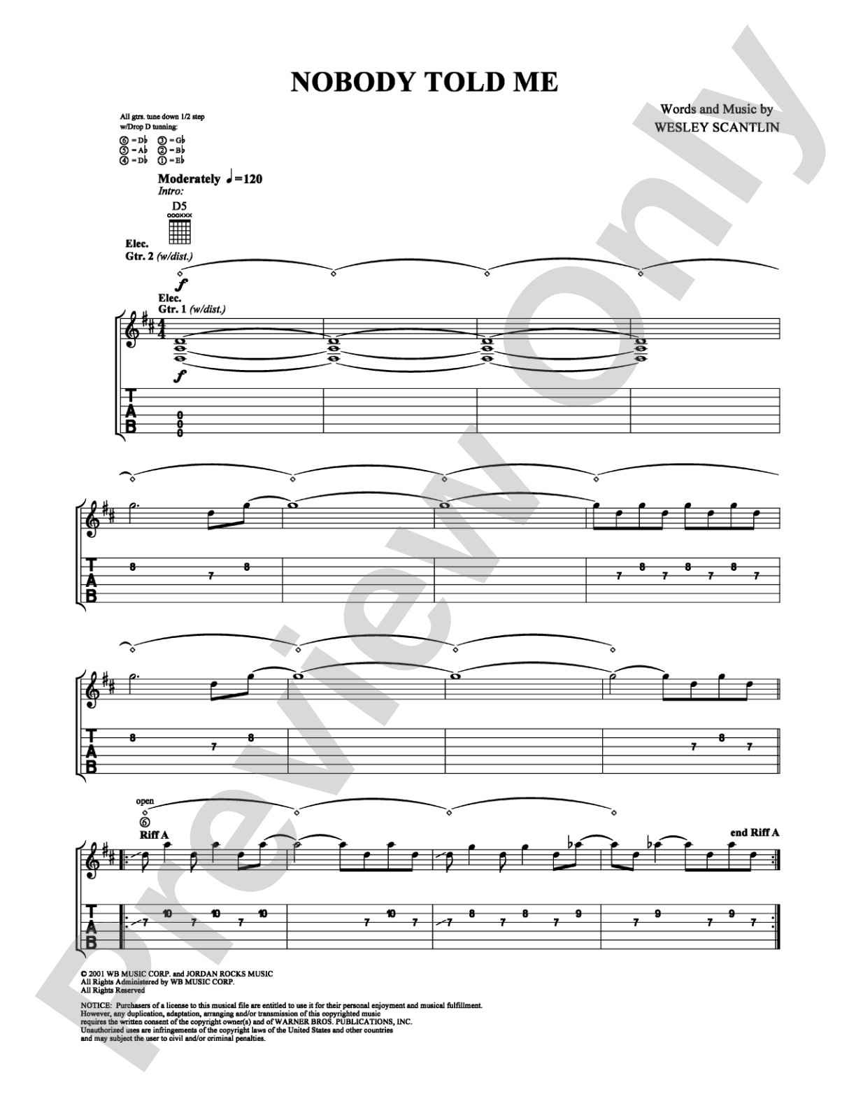 Nobody Told Me: Guitar TAB Digital Sheet Music