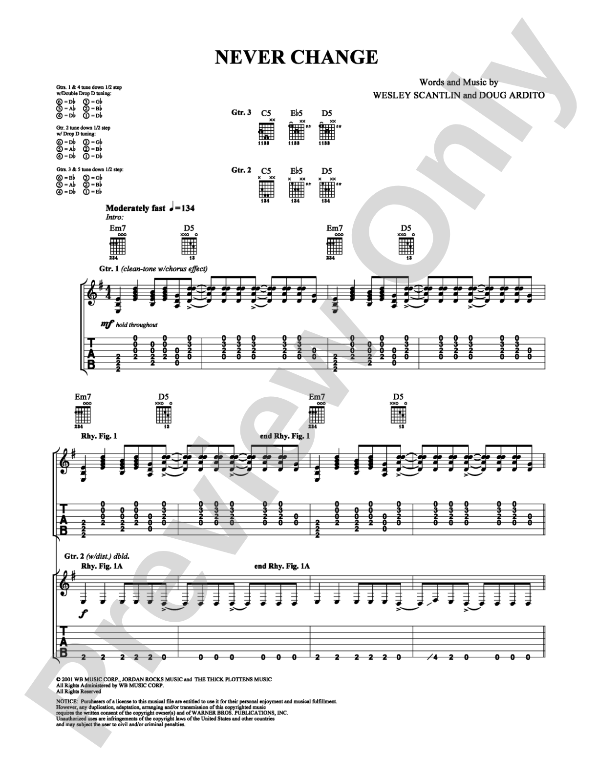 Never Change: Guitar TAB Digital Sheet Music