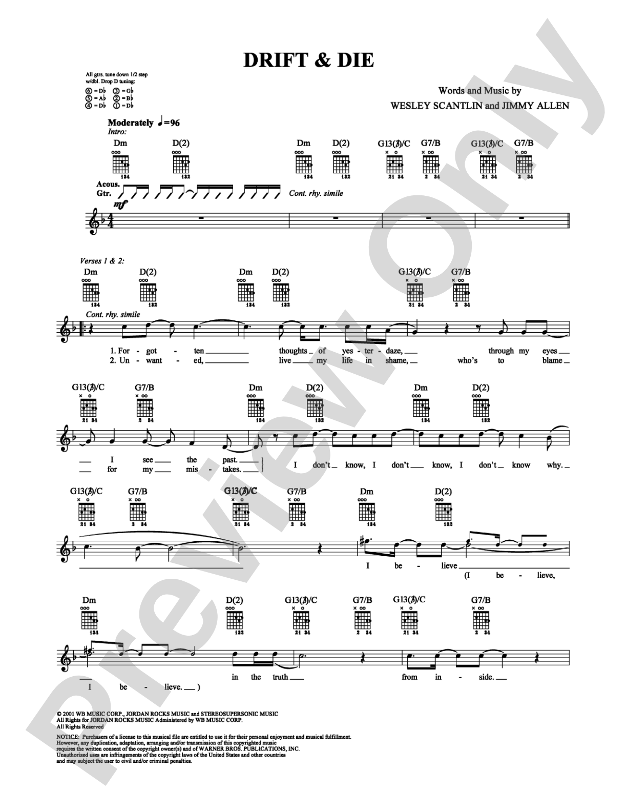 Drift & Die: Guitar TAB Digital Sheet Music