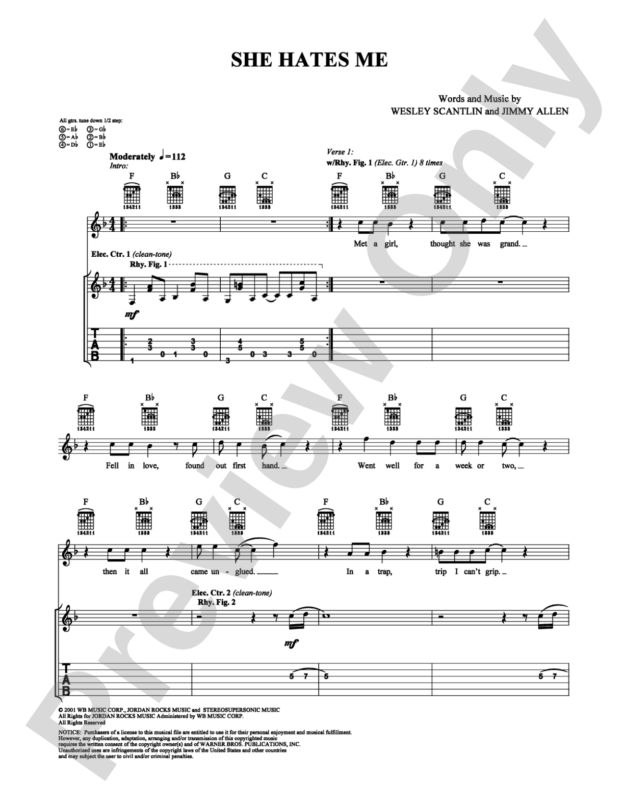 She Hates Me: Guitar TAB Digital Sheet Music