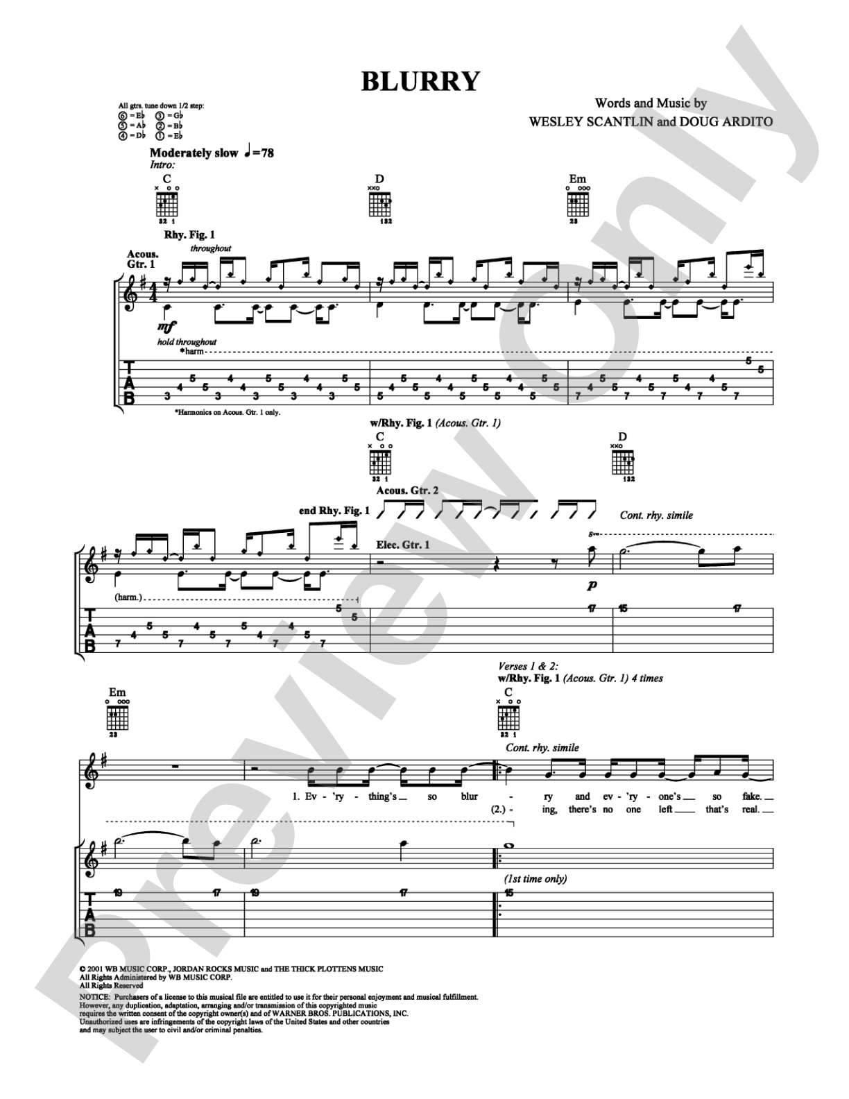 Blurry: Guitar TAB Digital Sheet Music