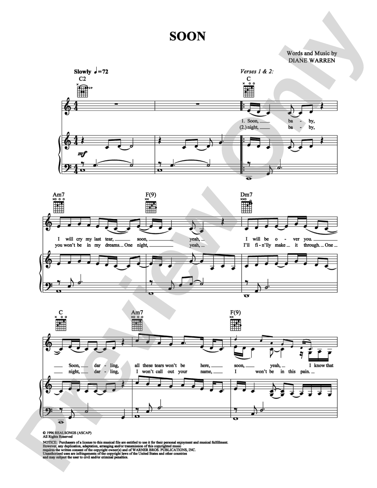 Soon: Piano/Vocal/Chords Digital Sheet Music