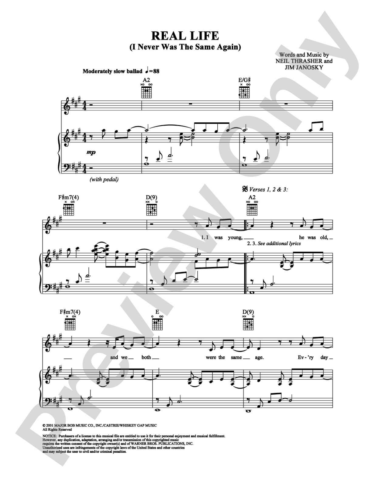 Real Life (I Never Was The Same Again): Piano/Vocal/Chords Digital Sheet Music