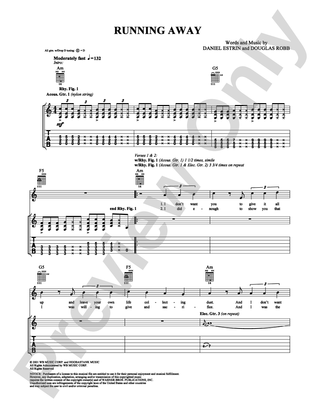 Running Away: Guitar TAB Digital Sheet Music