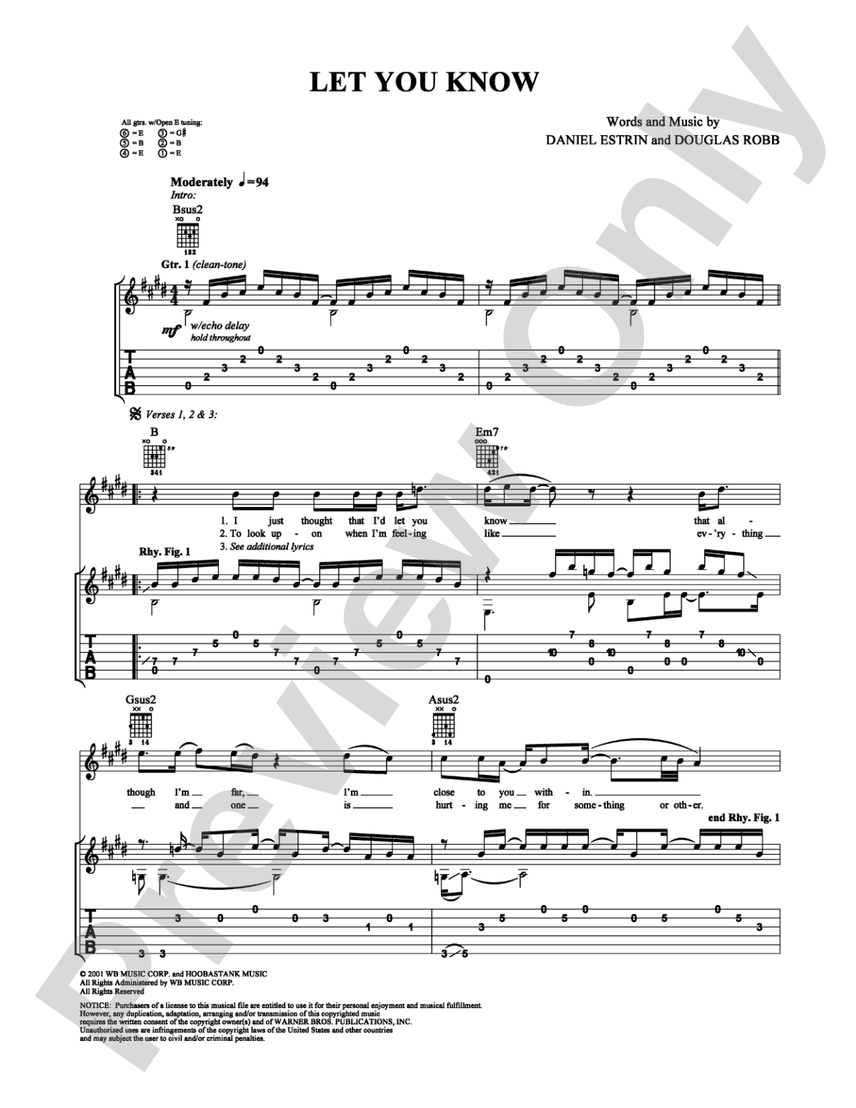 Let You Know: Guitar TAB Digital Sheet Music