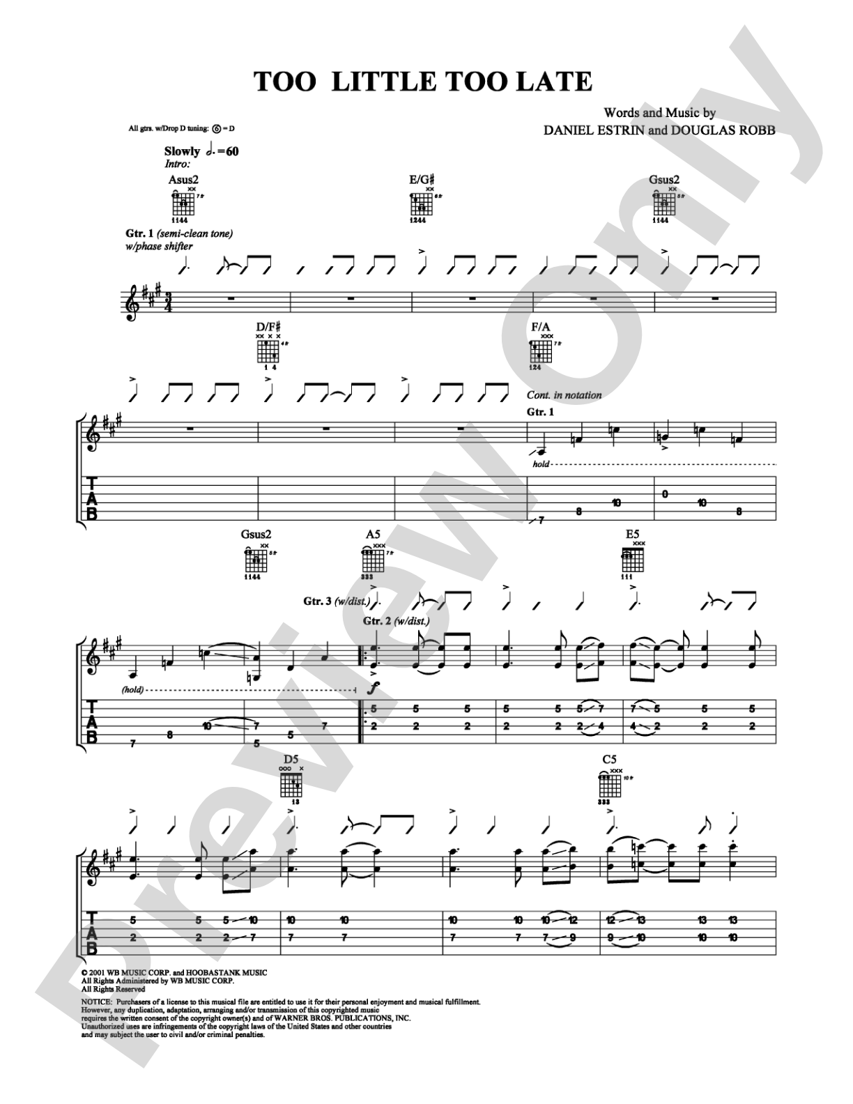 Too Little Too Late: Guitar TAB Digital Sheet Music