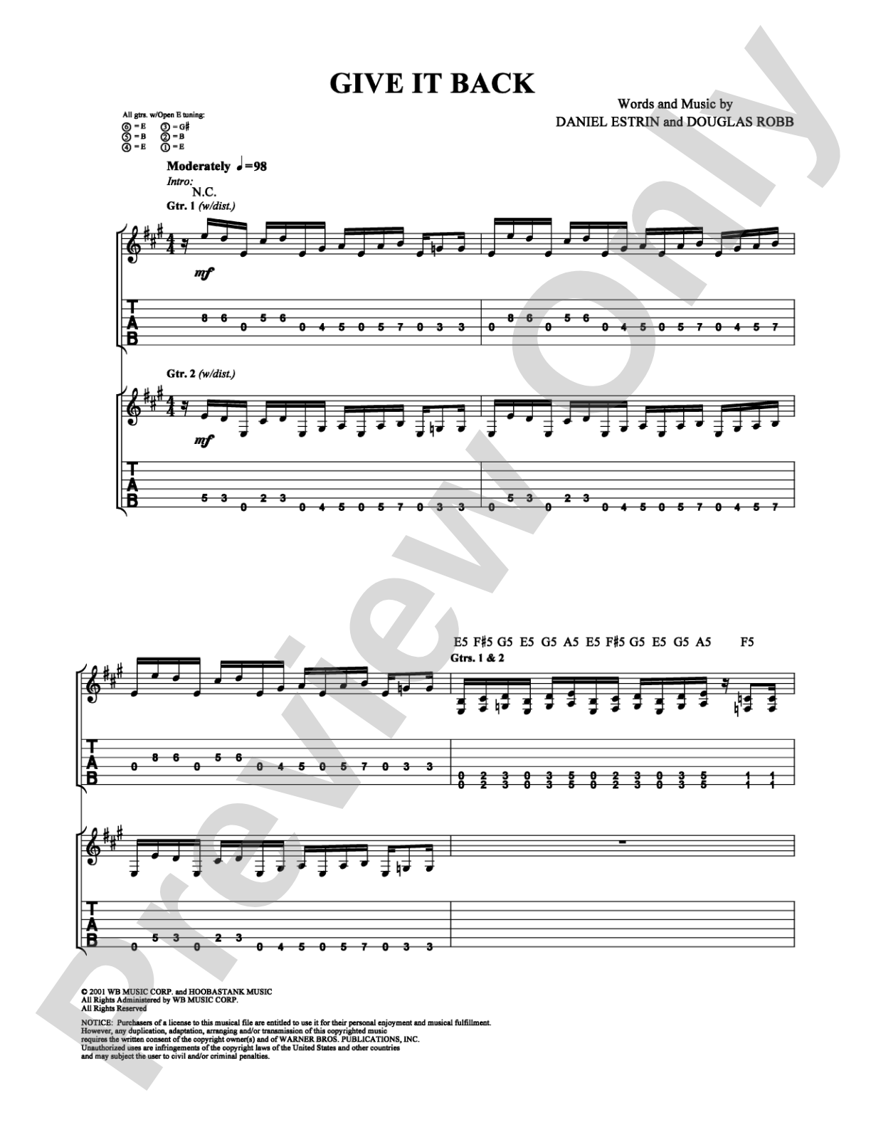 Give It Back: Guitar TAB Digital Sheet Music