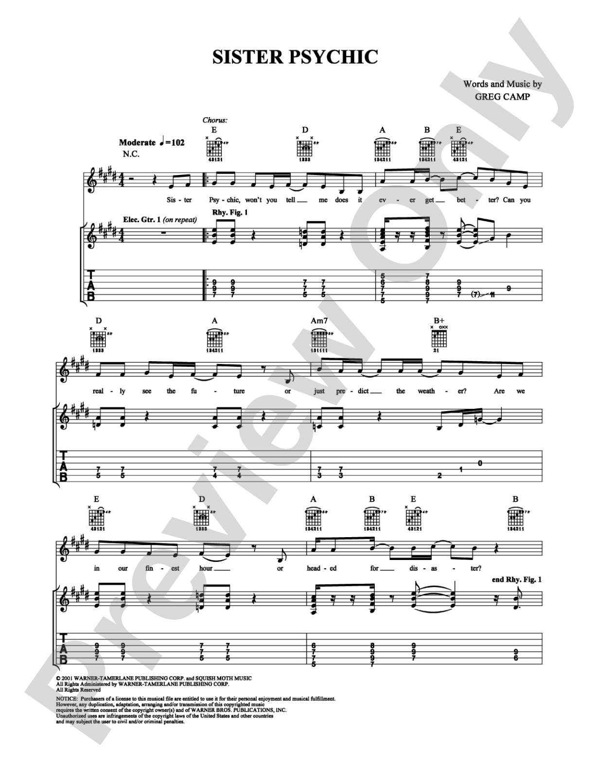 Sister Psychic: Guitar TAB Digital Sheet Music