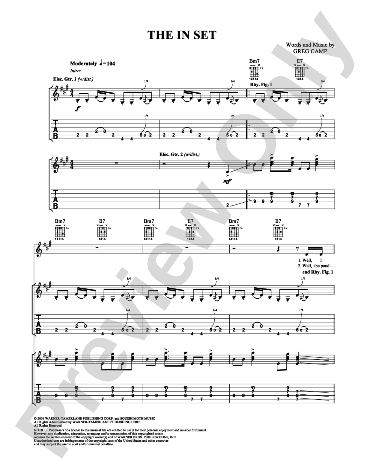 The In Set: Guitar TAB Digital Sheet Music