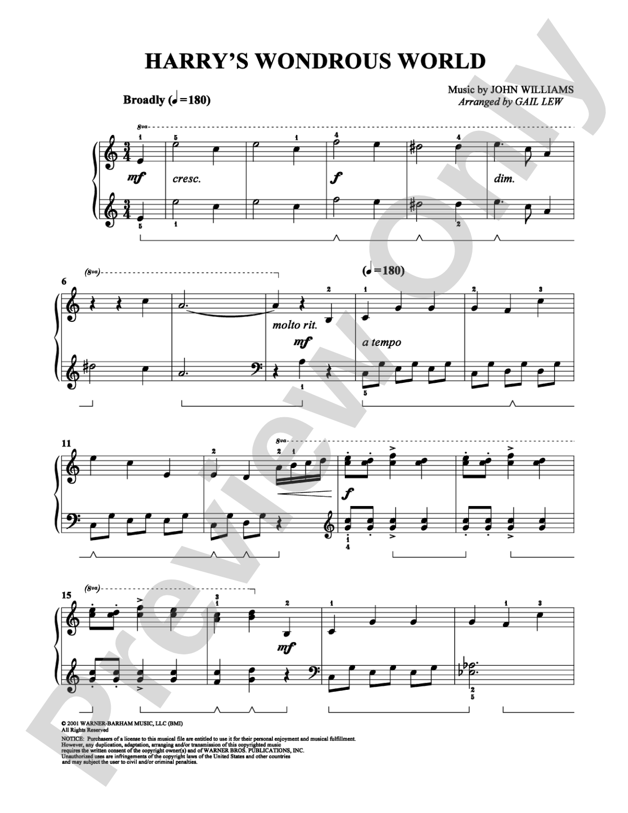 Harry's Wondrous World: Easy Piano Digital Sheet Music