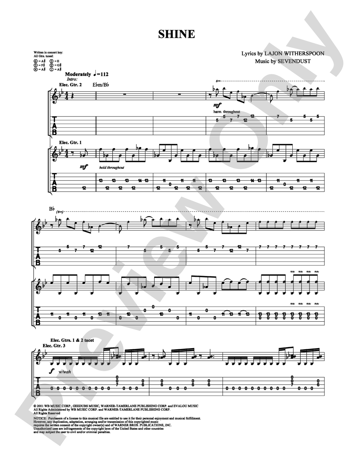 Shine: Guitar TAB Digital Sheet Music