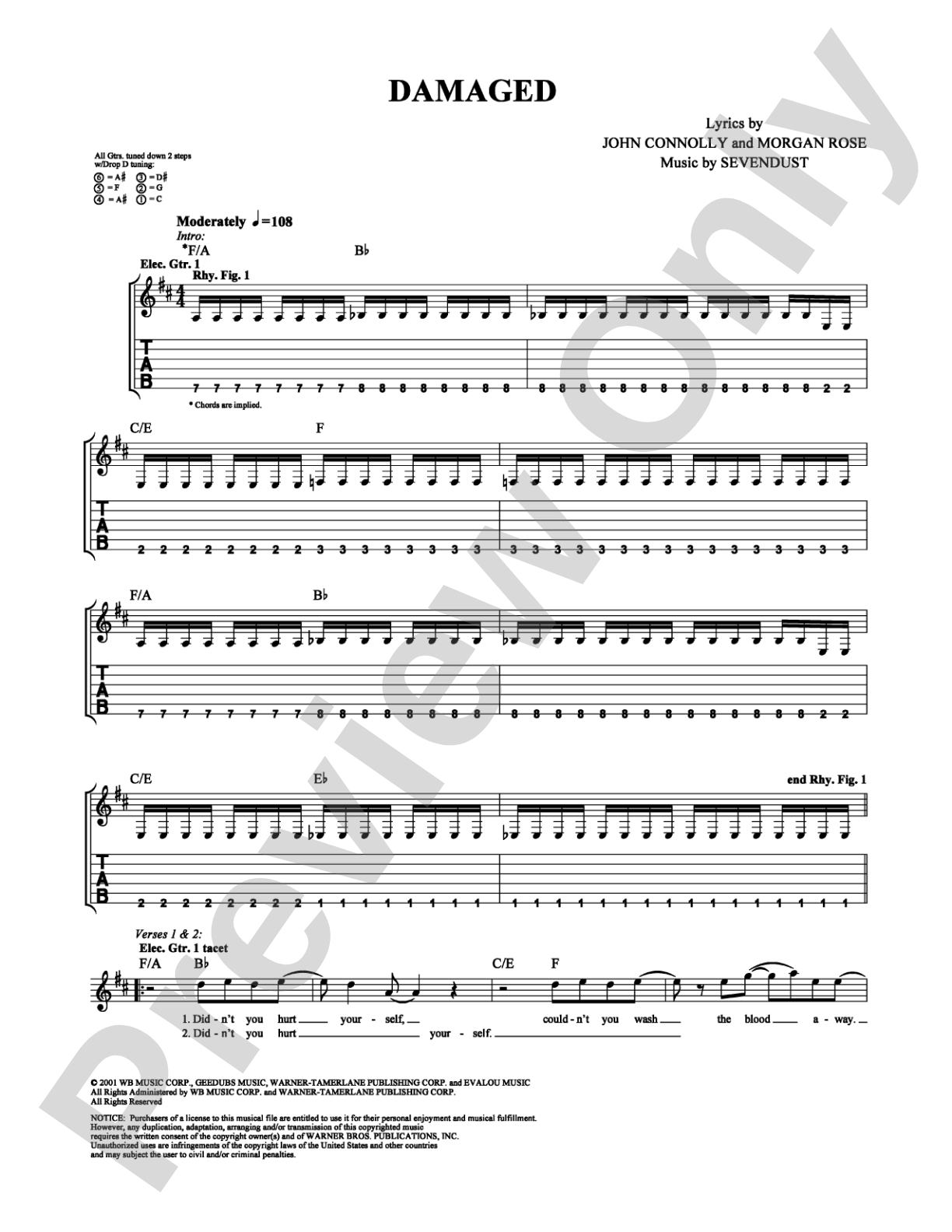Damaged: Guitar TAB Digital Sheet Music