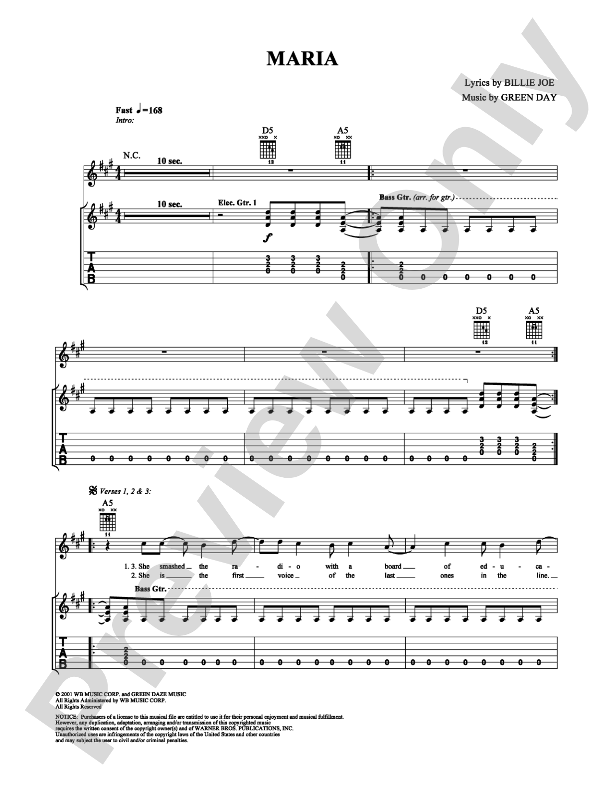 Maria: Guitar TAB Digital Sheet Music