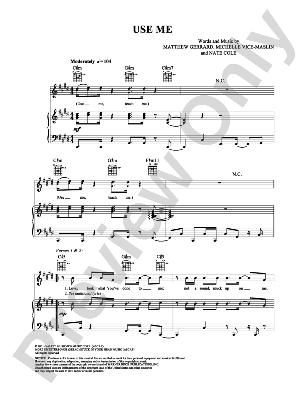 Use Me: Piano/Vocal/Chords Digital Sheet Music