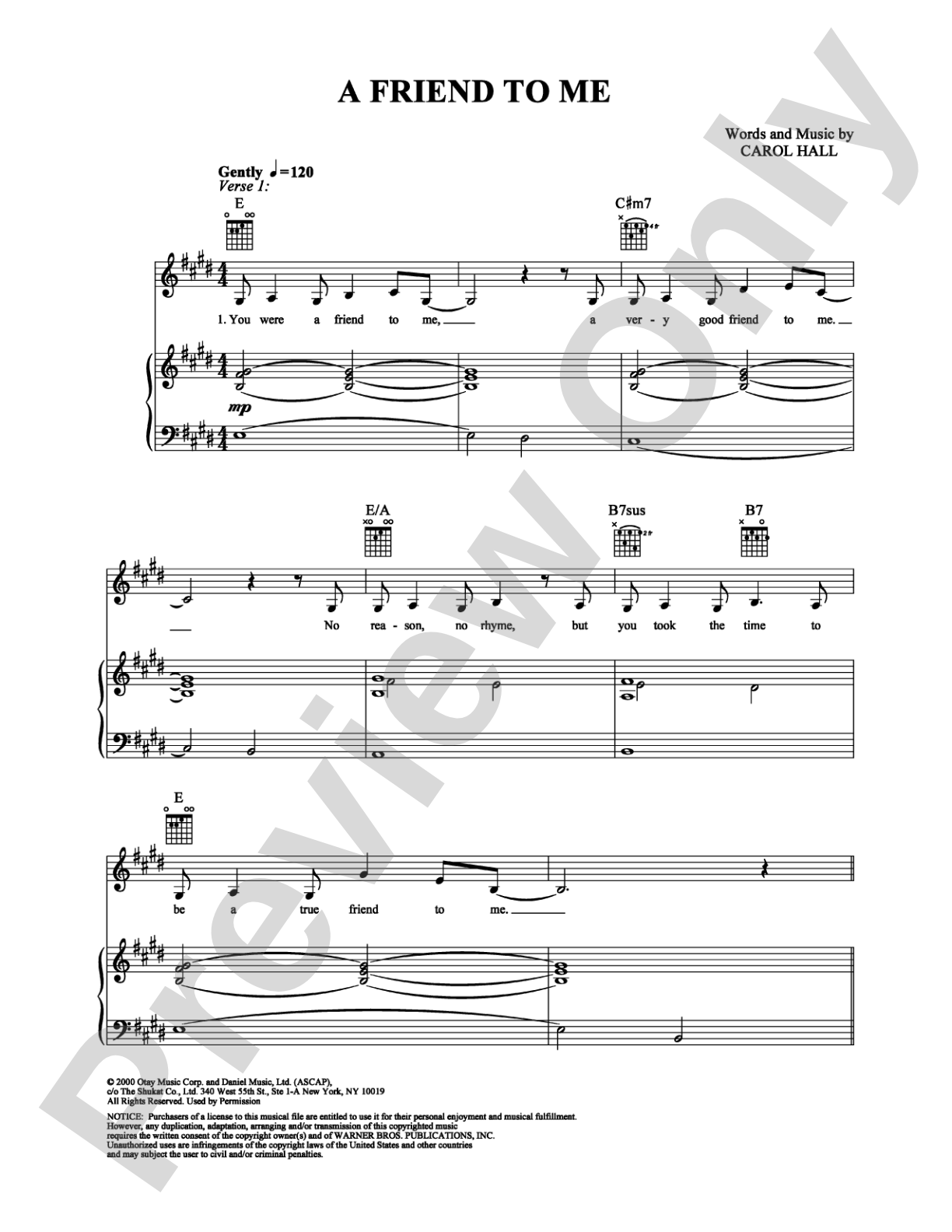A Friend to Me: Piano/Vocal/Chords Digital Sheet Music