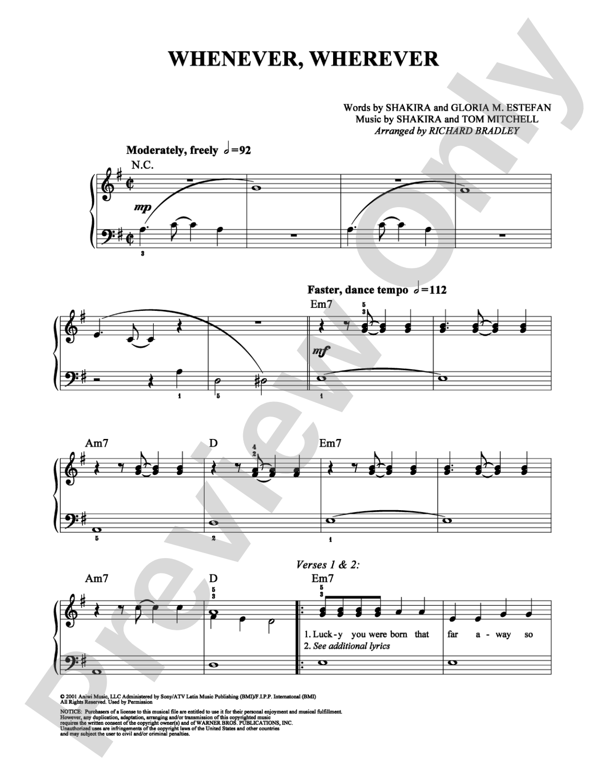 Whenever, Wherever: Easy Piano Digital Sheet Music