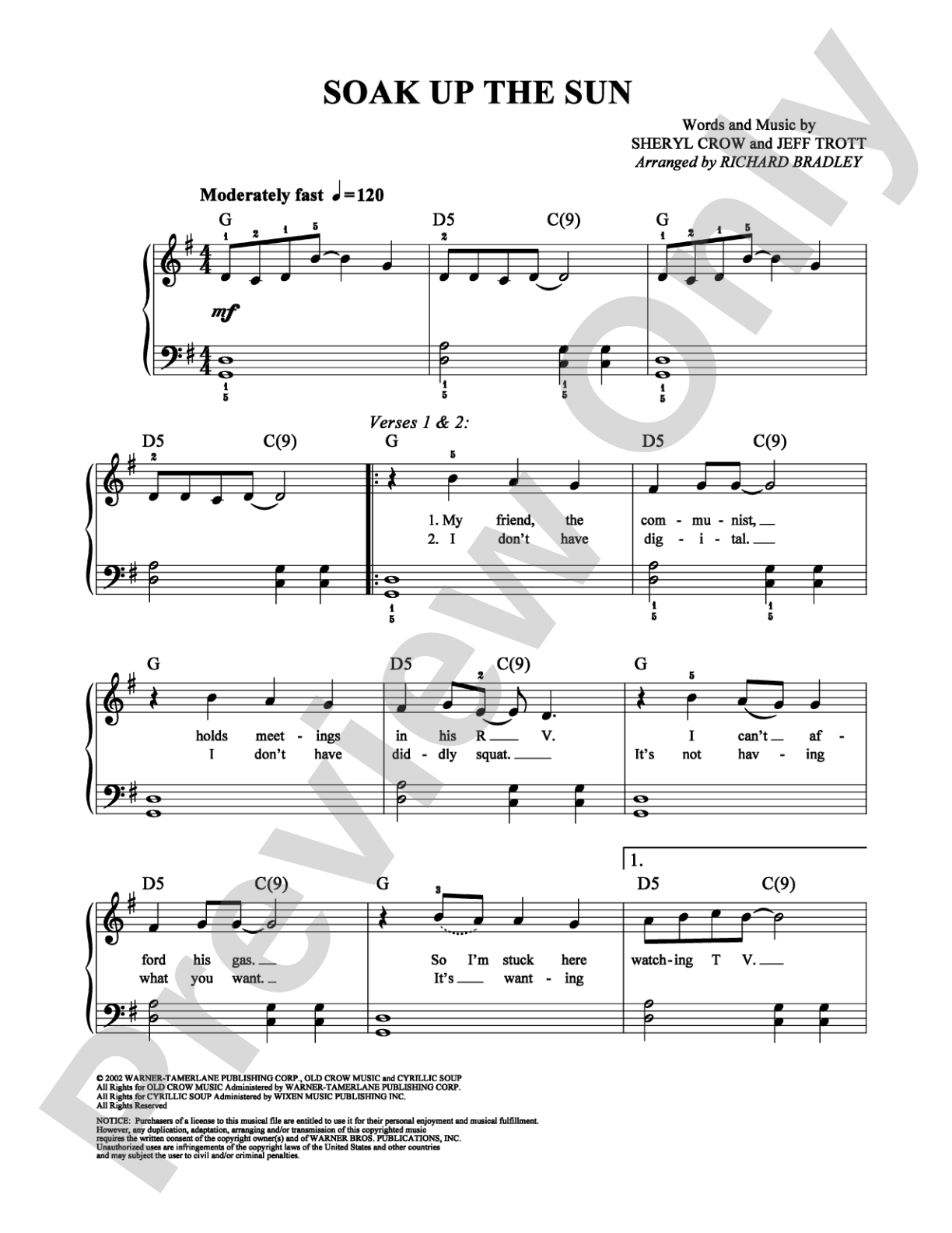 Soak Up the Sun: Easy Piano Digital Sheet Music