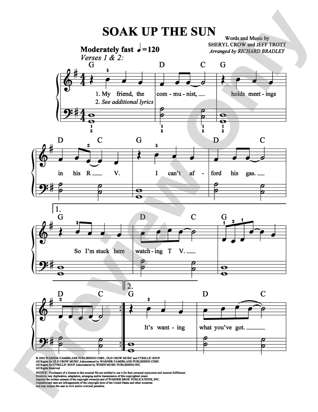 Soak Up the Sun: Easy Piano Digital Sheet Music
