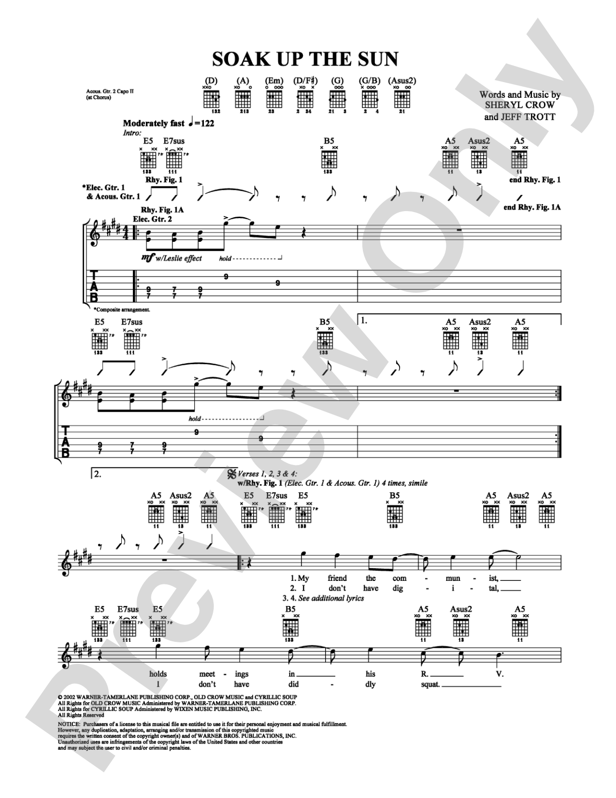 Soak Up the Sun: Guitar TAB Digital Sheet Music