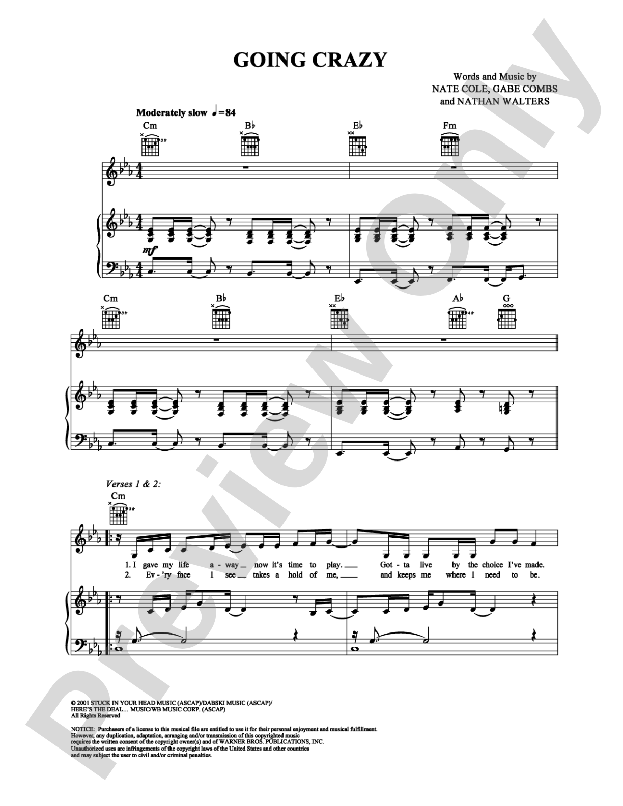 Going Crazy: Piano/Vocal/Chords Digital Sheet Music