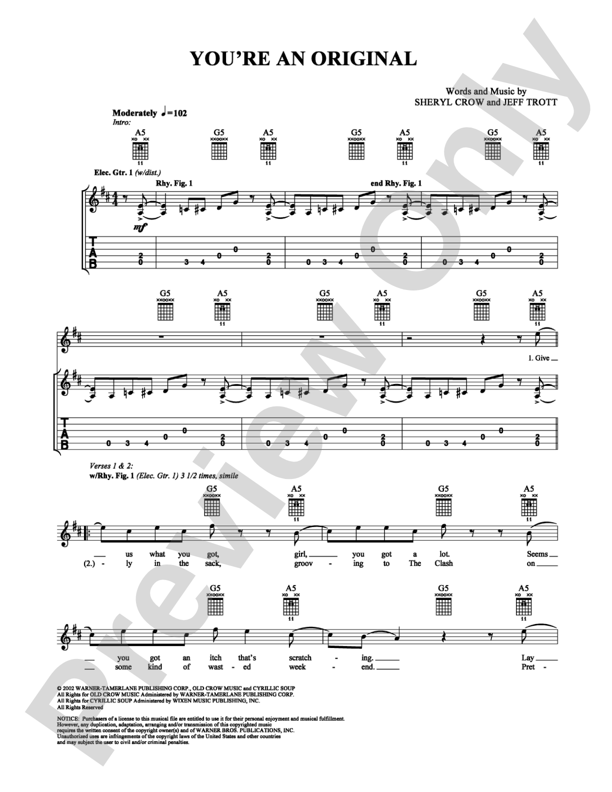 You're an Original: Guitar TAB Digital Sheet Music