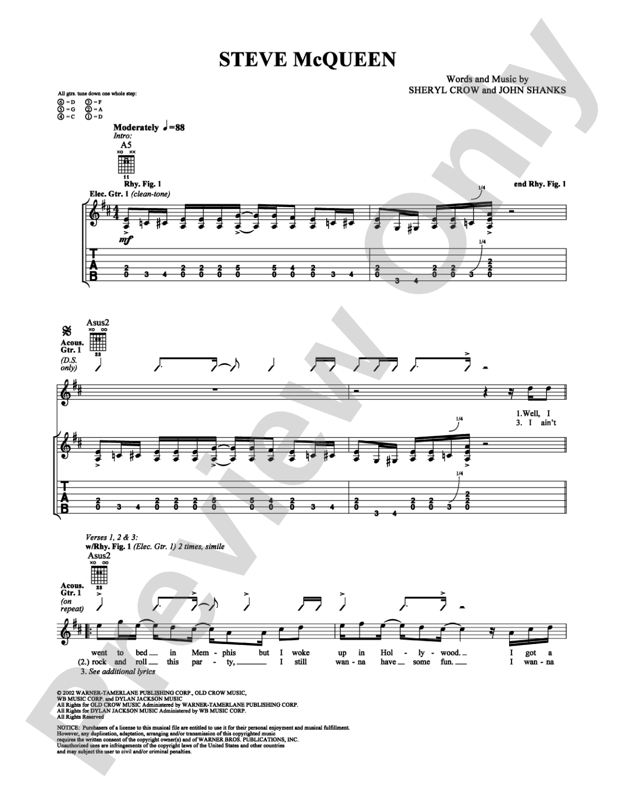 Steve McQueen: Guitar TAB Digital Sheet Music