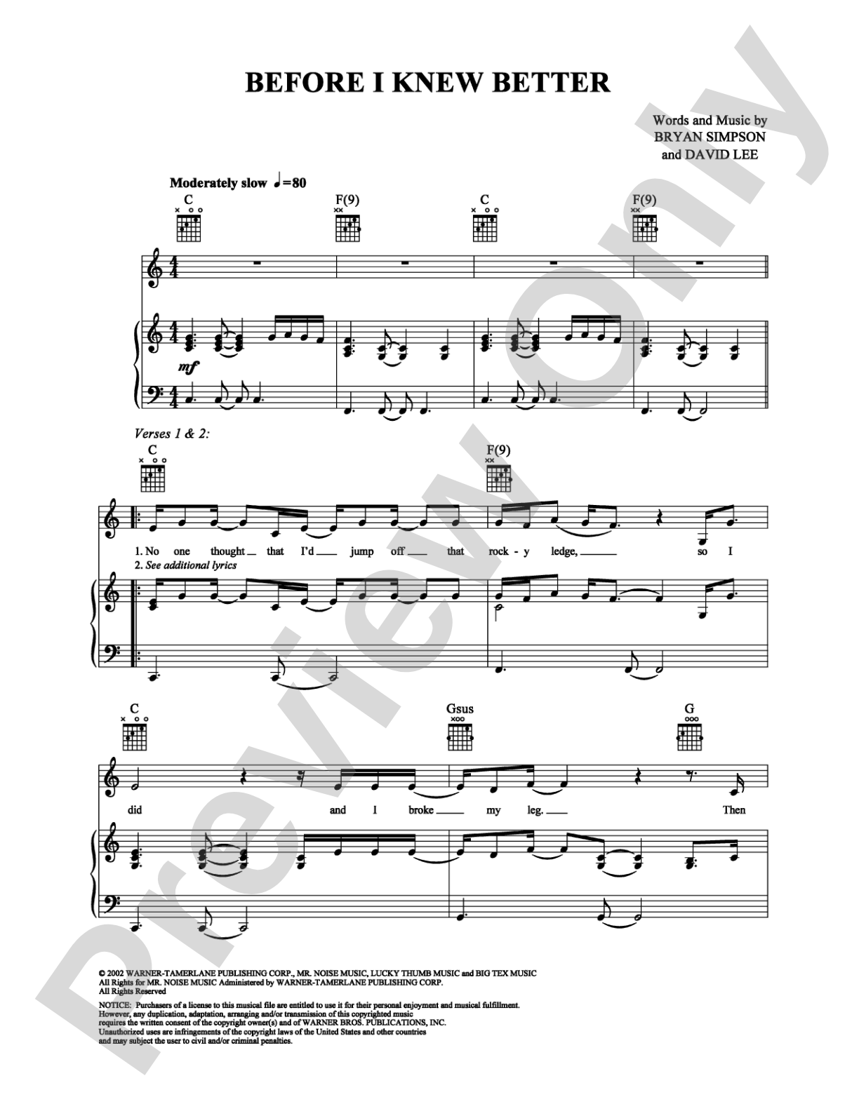 Before I Knew Better: Piano/Vocal/Chords Digital Sheet Music
