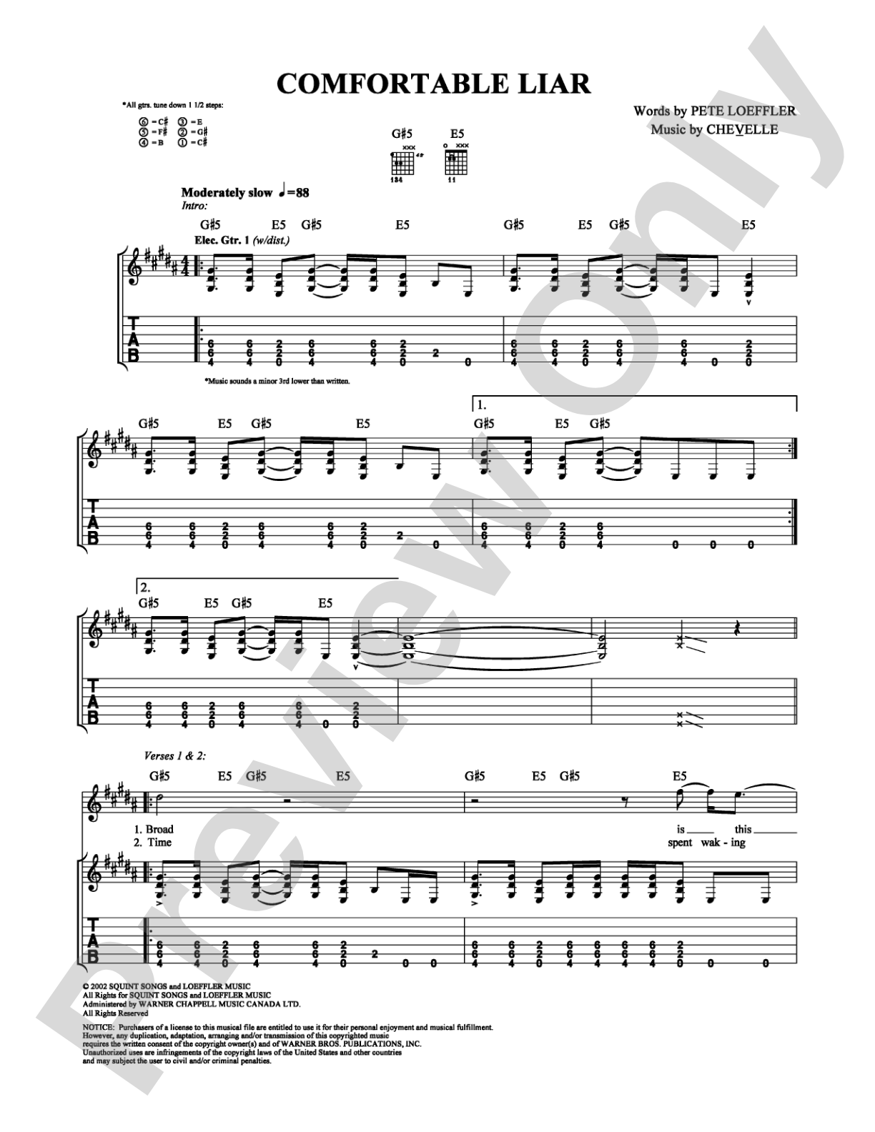 Comfortable Liar: Guitar TAB Digital Sheet Music
