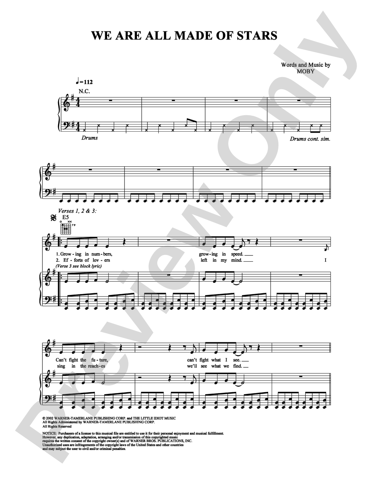 We Are All Made of Stars: Piano/Vocal/Chords Digital Sheet Music