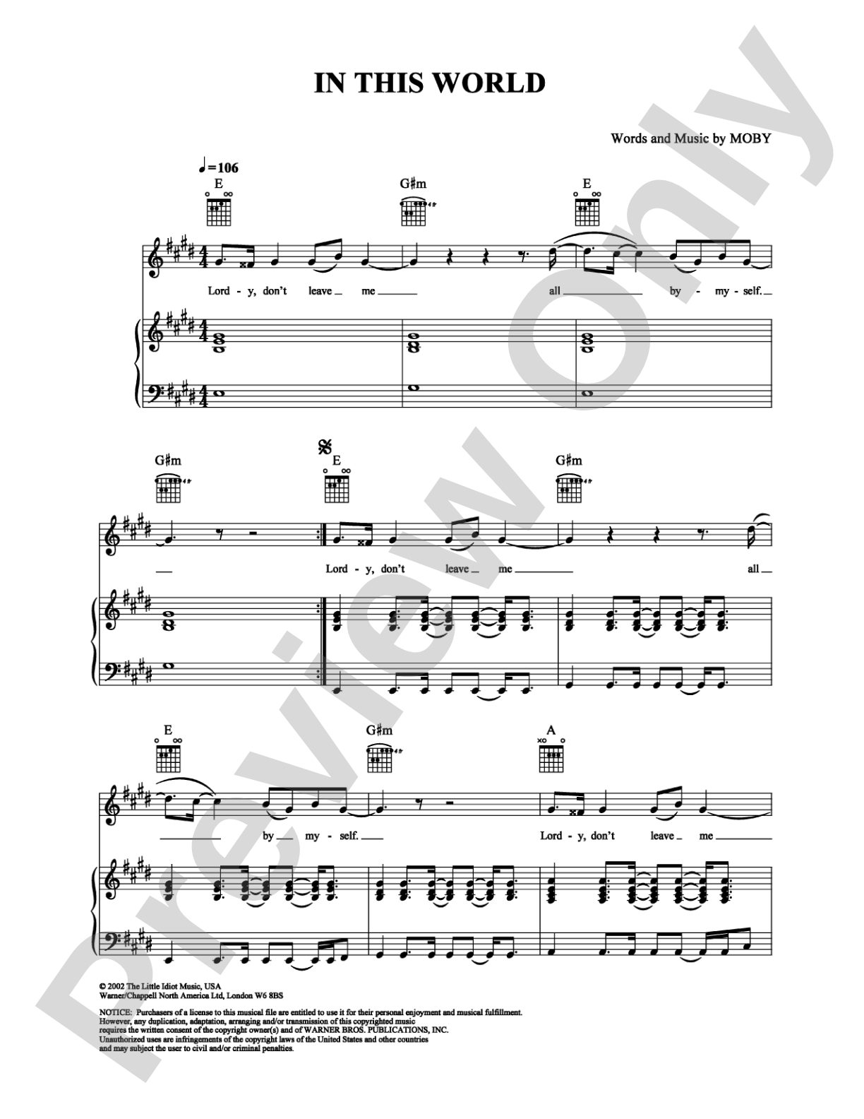 In This World: Piano/Vocal/Chords Digital Sheet Music