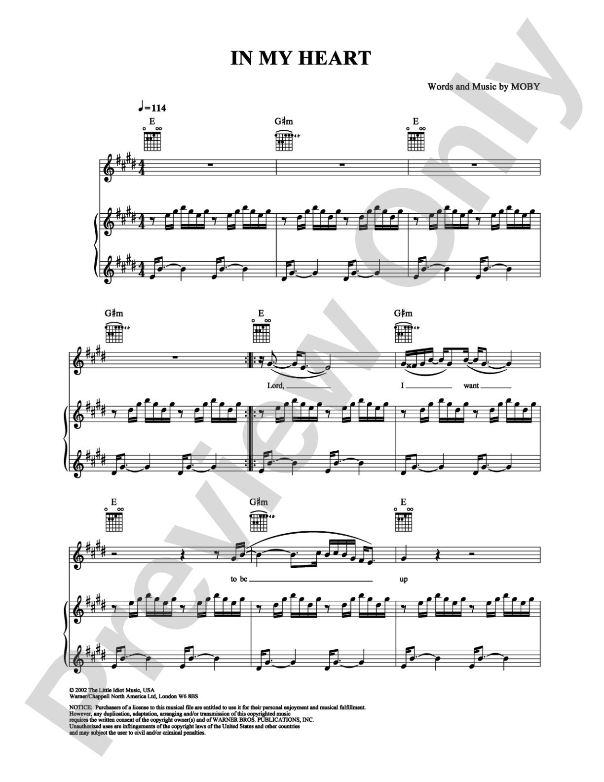 In My Heart: Piano/Vocal/Chords Digital Sheet Music