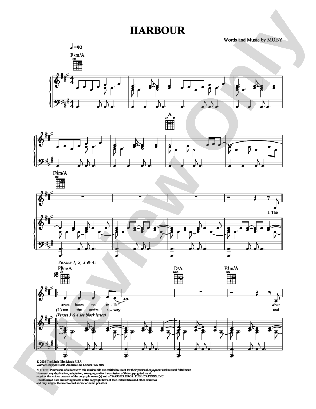 Harbour: Piano/Vocal/Chords Digital Sheet Music