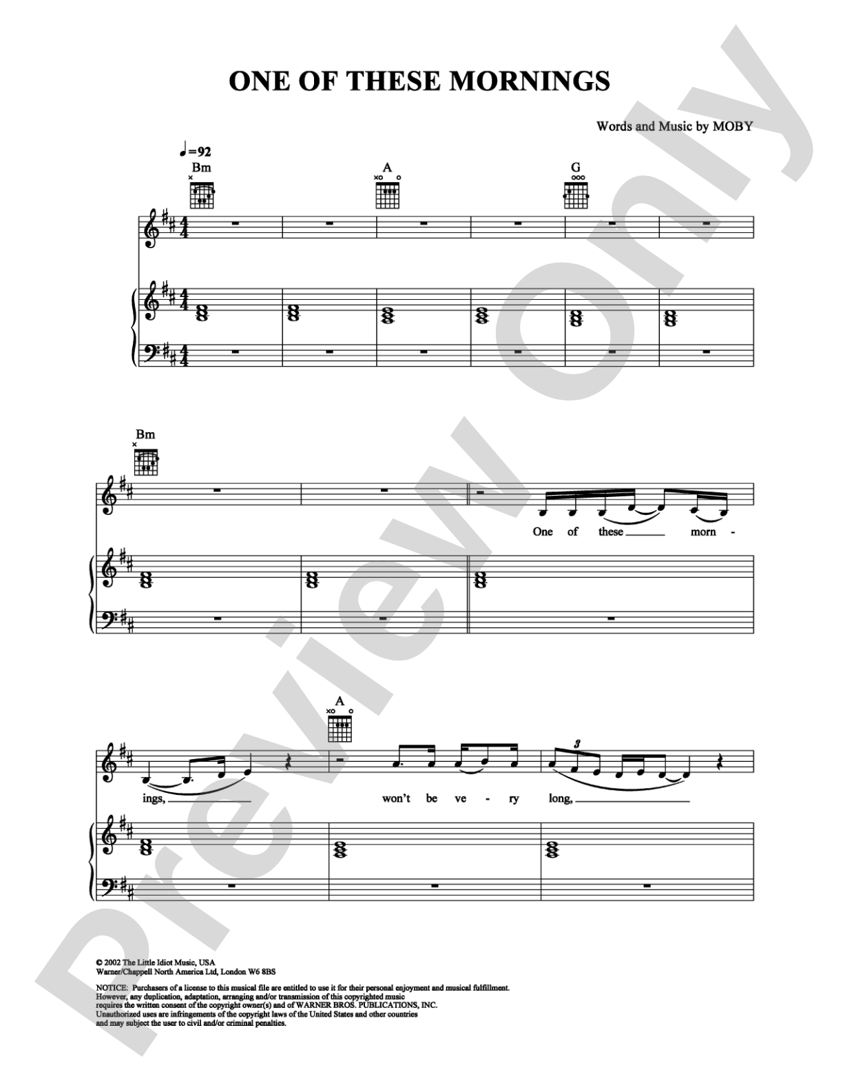 One of These Mornings: Piano/Vocal/Chords Digital Sheet Music