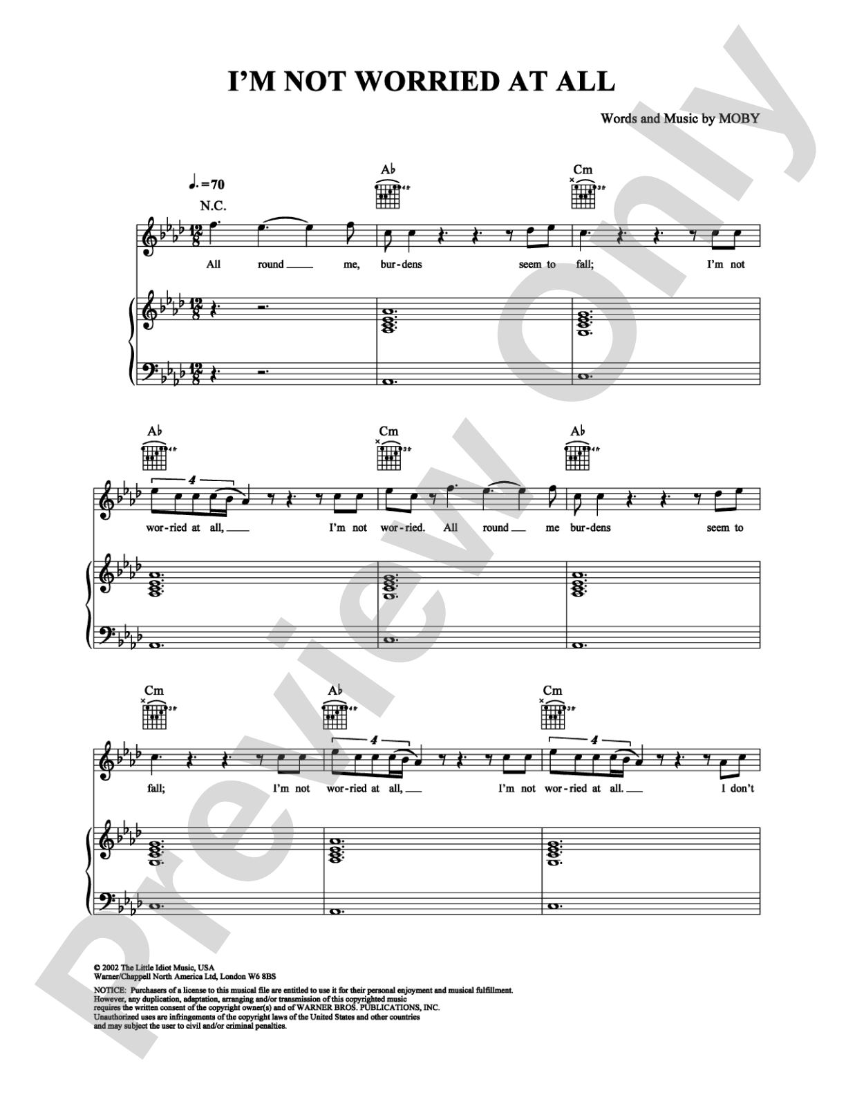 I'm Not Worried at All: Piano/Vocal/Chords Digital Sheet Music