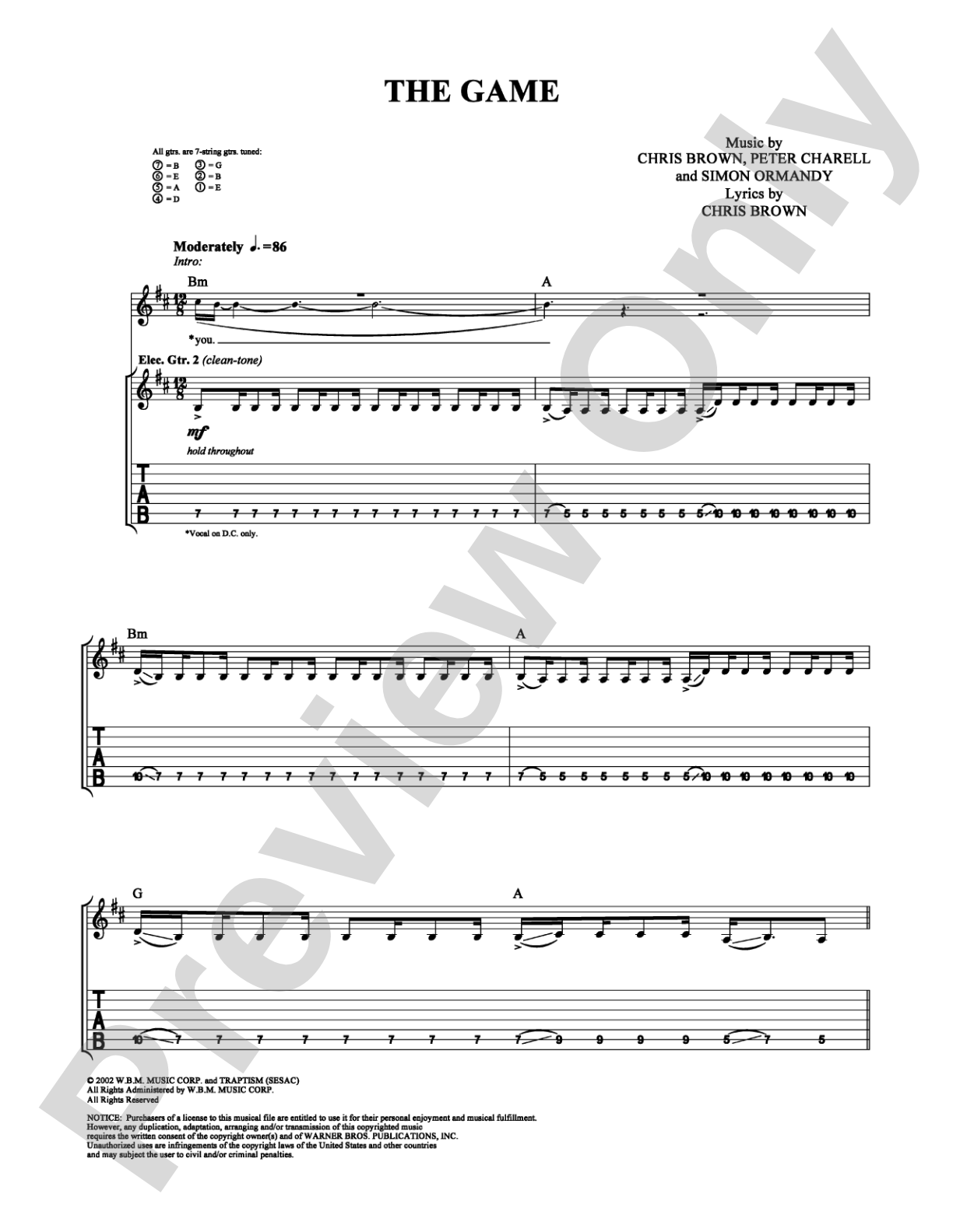 The Game: Guitar TAB Digital Sheet Music