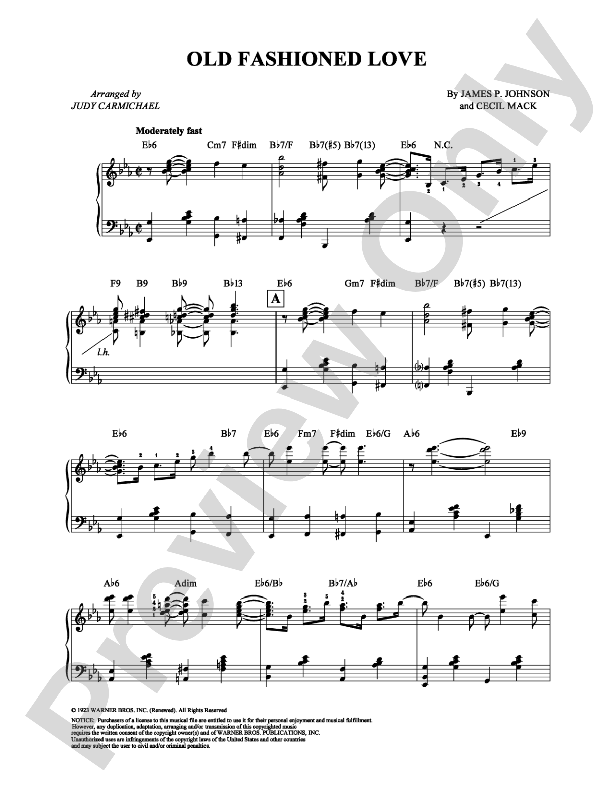 Old Fashioned Love: Piano Digital Sheet Music