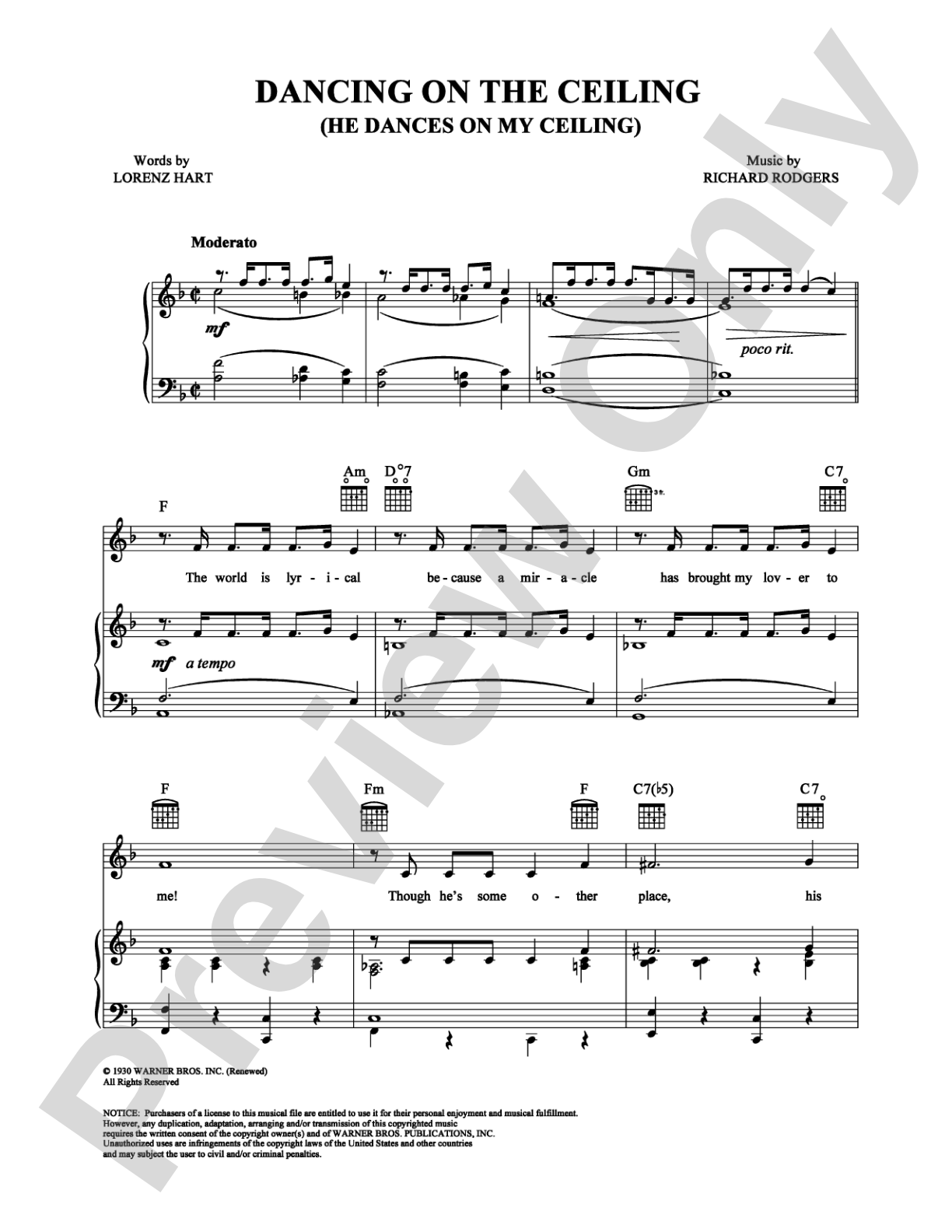 Dancing on the Ceiling (He Dances On My Ceiling): Piano/Vocal/Chords Digital Sheet Music