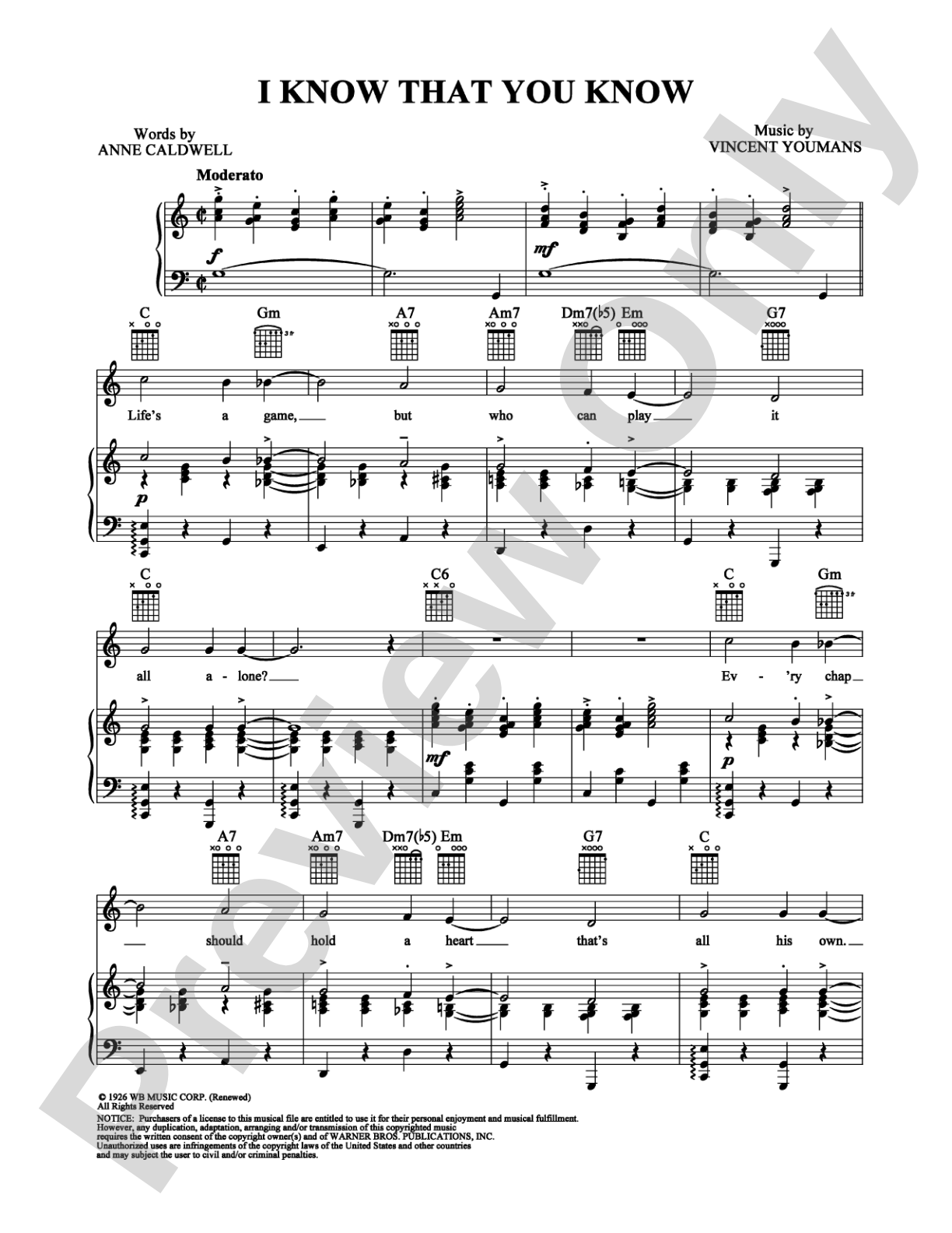 I Know That You Know: Piano/Vocal/Chords Digital Sheet Music